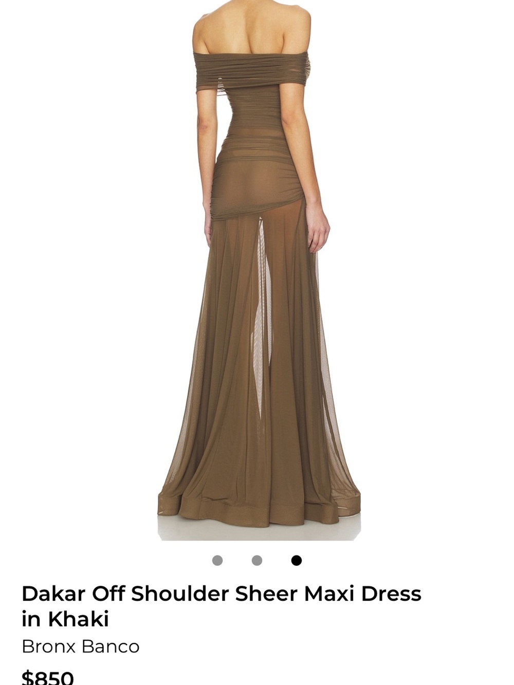 NWT Bronx and Banco Off-Shoulder Sheer Maxi Dress in Khaki - Picture 4 of 5